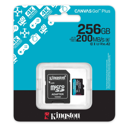 256 ГБ Карта памяти Kingston Canvas Go! Plus microSDXC (SDCG4/256GB) черный + адаптер