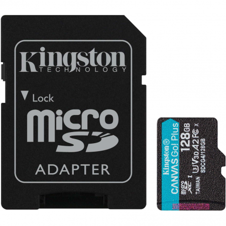 128 ГБ Карта памяти Kingston Canvas Go! Plus microSDXC (SDCG4/128GB) черный + адаптер