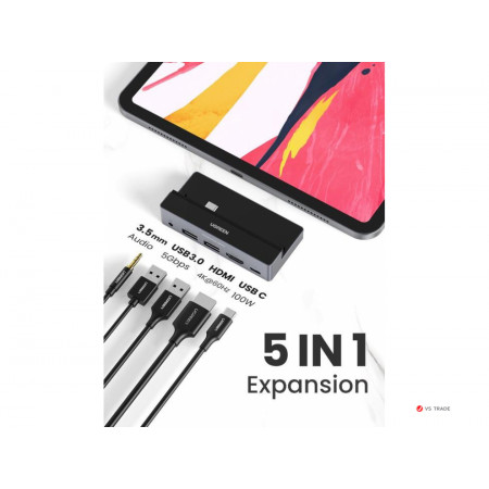 Адаптер USB-C - 2 x USB 3.0 HDMI AUX3.5mm UGREEN CM317 (70688) 0.1м черный