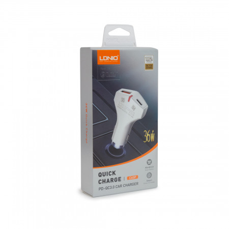 Зарядное устройство LDNIO C60P автомобиль, USB + кабель lightning (160179)