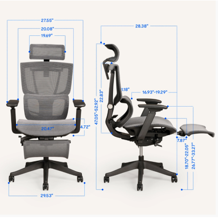 Эргономичное кресло FLEXISPOT C7WG-Mesh-FT серо-белый