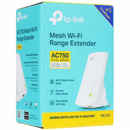 Усилитель беспроводного сигнала TP-Link RE220 белый