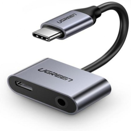 Переходник USB Type-C - 3.5mm Audio/USB Type-C UGREEN CM193 0.1 м черный-серый