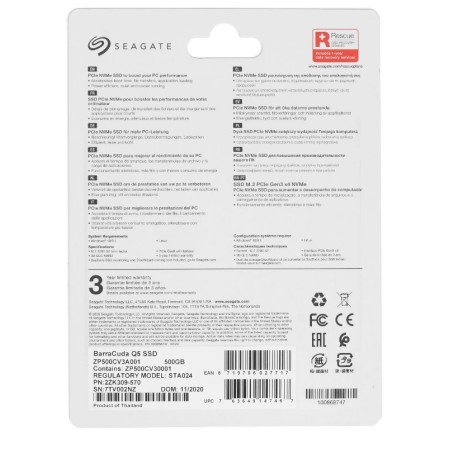 500 ГБ SSD диск Seagate BarraCuda Q5 (ZP500CV3A001) черный