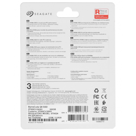 500 гб SSD диск Seagate BarraCuda Q5 (ZP500CV3A001) чёрный