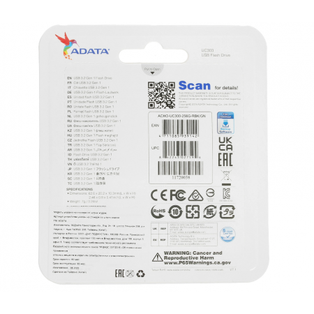 256 ГБ USB Флеш-накопитель ADATA UC300 (ACHO-UC300-256G-RBK/GN) черный/зеленый