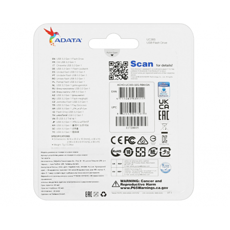 32 ГБ USB Флеш-накопитель ADATA UC300 (ACHO-UC300-32G-RBK/GN) черный/зеленый