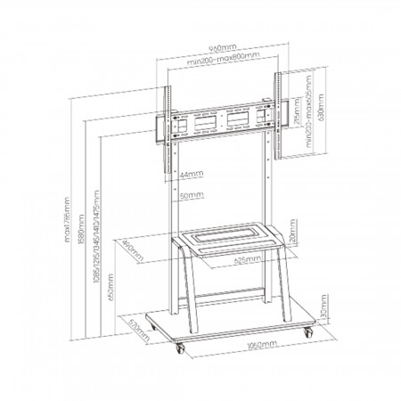 Мобильная напольная стойка для ТВ Brateck T1035ME черный