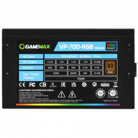 Блок питания GameMax VP-700 Modular RGB (VP-700-M-RGB) черный