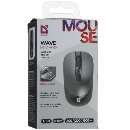 Мышь беспроводная Defender Wave MM-995 (52993) серый