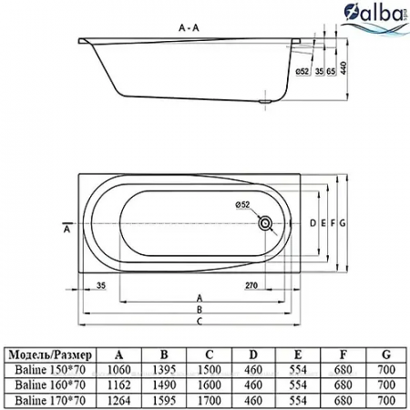 Ванна APPOLO Baline (ВПР0020000100) белый