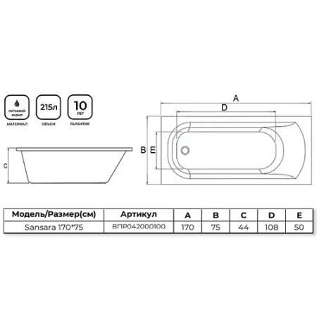Ванна APPOLO Sansara (ВПР042000100) белый