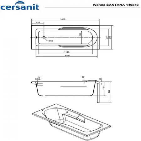 Ванна Cersanit SANTANA 140x70 (63348) белый