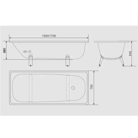 Ванна White Wave Optima L-1700 170x70см (L-1700 Optima) белый (БЕЗ НОЖЕК)