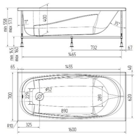 Ванна OVIVA Base mini 160х70 (4607152362923) белый