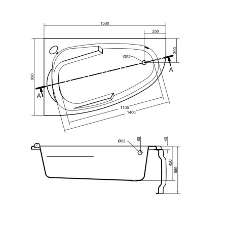 Ванна Cersanit JOANNA 150x95 (63337) белый (БЕЗ НОЖЕК)