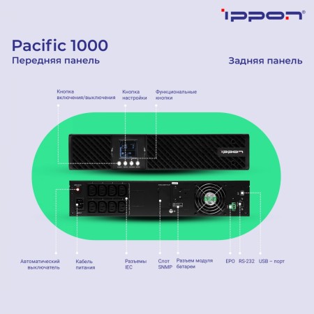 ИБП Ippon Pacific 1000 (1974624) черный (С АККУМУЛЯТОРОМ)