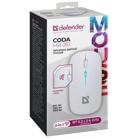 Мышь беспроводная Defender Coda MB-261 (52262) белый