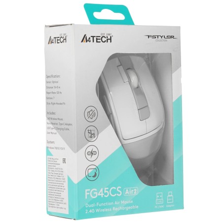 Мышь беспроводная A4Tech Fstyler FG45CS Air2 (FG45CSAIR2 SILVER WHITE) серебристый