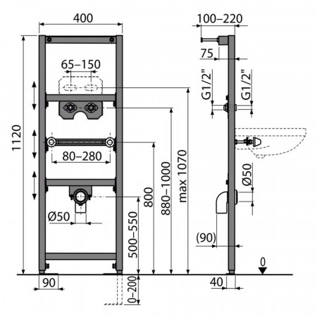Инсталляция для раковины Alcaplast A104A/1120++ черный