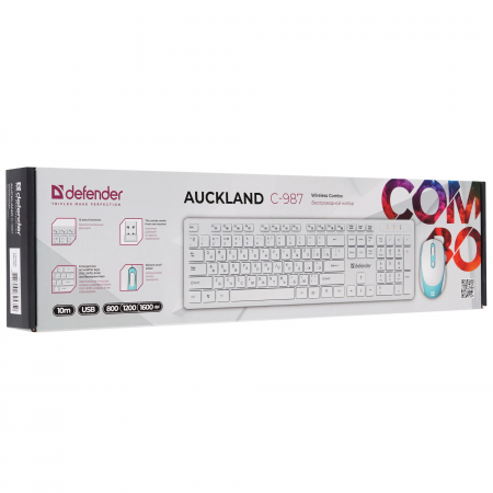 Клавиатура + мышь беспроводная Defender Auckland C-987 белый