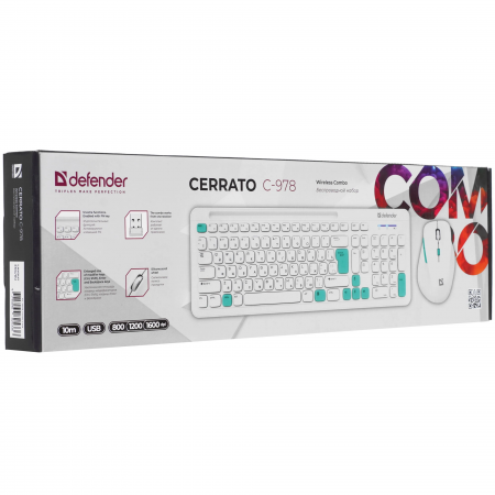 Клавиатура + мышь беспроводная Defender Cerrato C-978 белый