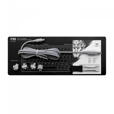 Клавиатура беспроводная + проводная AULA F99 (F99 G/W3 WBP) белый/голубой/фиолетовый