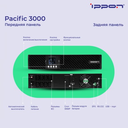 ИБП Ippon Pacific 3000 (1976002) черный (С АККУМУЛЯТОРОМ)