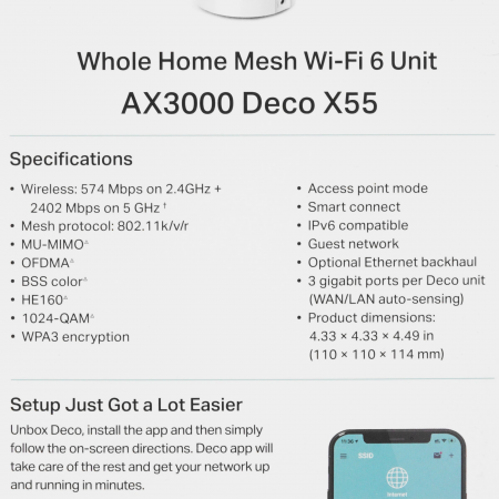 MESH-комплект TP-Link Deco X55 1-pack (Deco X55 1-pack) белый