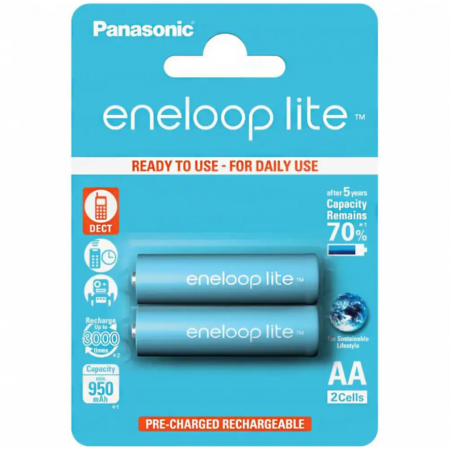 Аккумулятор PANASONIC Eneloop Lite AA 2 шт голубой