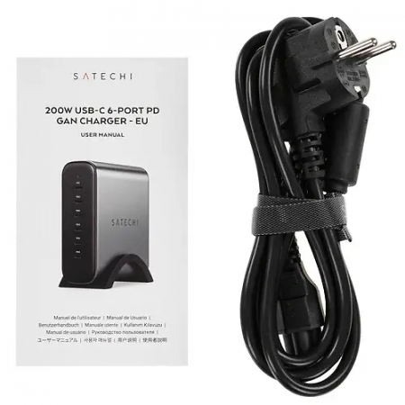 Сетевое зарядное устройство SATECHI 200W USB-C 6-Port PD GaN Charger - EU (ST-C200GM-EU) серый