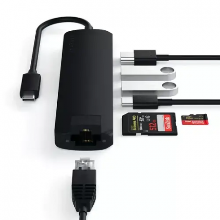 Кабель USB 3.2 Gen 1 Type-A х 2, USB 3.2 Gen 1 Type-C SATECHI USB-C Slim Multi-Port with Ethernet Adapter (ST-UCSMA3K) черный