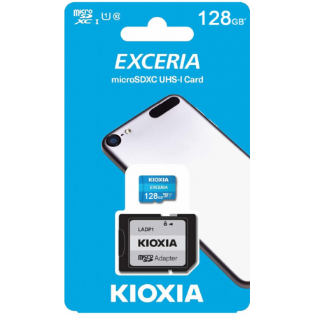 128 ГБ Карта памяти KIOXIA Exceria microSD (LMEX1L128GG2) голубой + адаптер