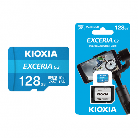 128 ГБ Карта памяти KIOXIA Exceria G2 microSD (LMEX2L128GG2) голубой + адаптер
