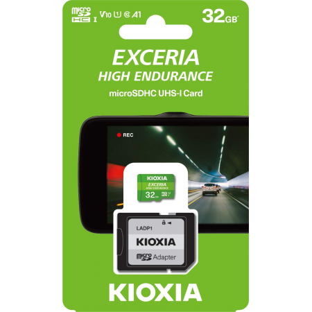 32 Гб Карта памяти KIOXIA Exceria High Endurance microSD (LMHE1G032GG2) зеленый + адаптер