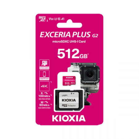 512 ГБ Карта памяти KIOXIA Exceria Plus microSD (LMPL1M512GG2) розовый + адаптер