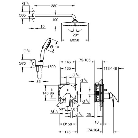 Встраиваемая душевая система GROHE Eurosmart (25288000) хром