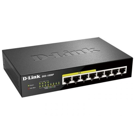 Коммутатор D-Link DGS-1008P/F3A черный