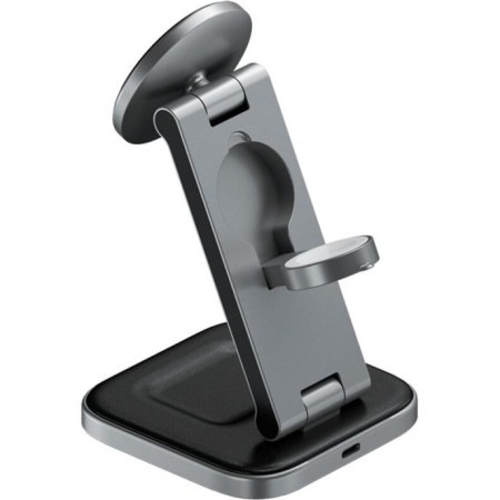Беспроводное зарядное устройство SATECHI 2-in-1 Foldable Qi2 Wireless Charging Stand (ST-Q21FM) серый