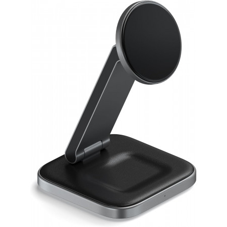 Беспроводное зарядное устройство SATECHI 2-in-1 Foldable Qi2 Wireless Charging Stand (ST-Q21FM) серый
