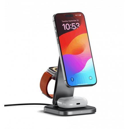Беспроводное зарядное устройство SATECHI 3-in-1 Foldable Qi2 серый