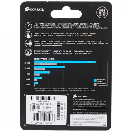 128 ГБ USB Флеш-накопитель Corsair Flash Voyager Slider X1 (CMFSL3X1-128GB) черный