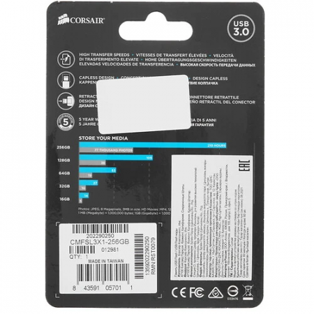256 ГБ USB Флеш-накопитель Corsair Flash Voyager Slider X1 (CMFSL3X1-256GB) черный
