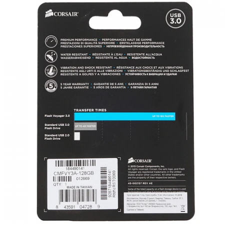 128 ГБ USB Флеш-накопитель Corsair Flash Voyager (CMFVY3A-128GB) черный-синий