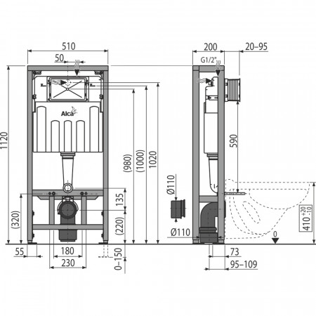 Инсталляция для душа Alcaplast Solomodul (AM116/1120) черный
