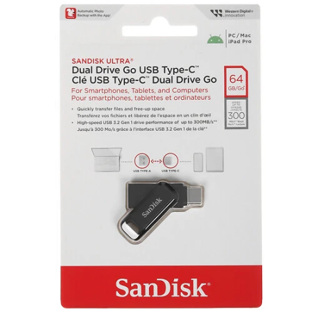 64 ГБ USB Флеш-накопитель SanDisk Ultra Dual Drive Go (SDDDC3-064G-G46) черный