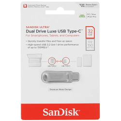64 ГБ USB Флеш-накопитель SanDisk Ultra Dual Drive Luxe (SDDDC4-064G-G46) серебристый