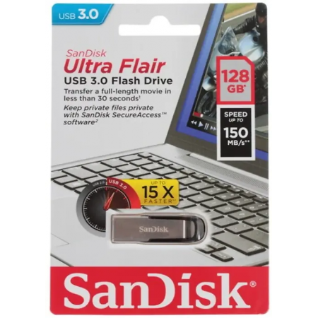 128 ГБ USB Флеш-накопитель SanDisk Ultra Flair (SDCZ73-128G-G46B) голубой