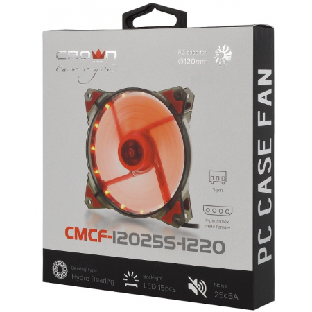 Вентилятор для компьютерного корпуса Crown CMCF-12025S-1220 красный
