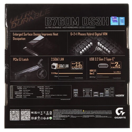 Материнская плата GIGABYTE B760M DS3H WF6E GEN5 черный